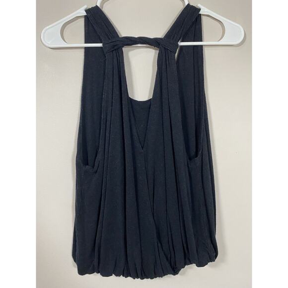 Free People Tank Top  Women's XSMALL Black Relaxed Bubble Hem Open V Back Cutout - Picture 2 of 6